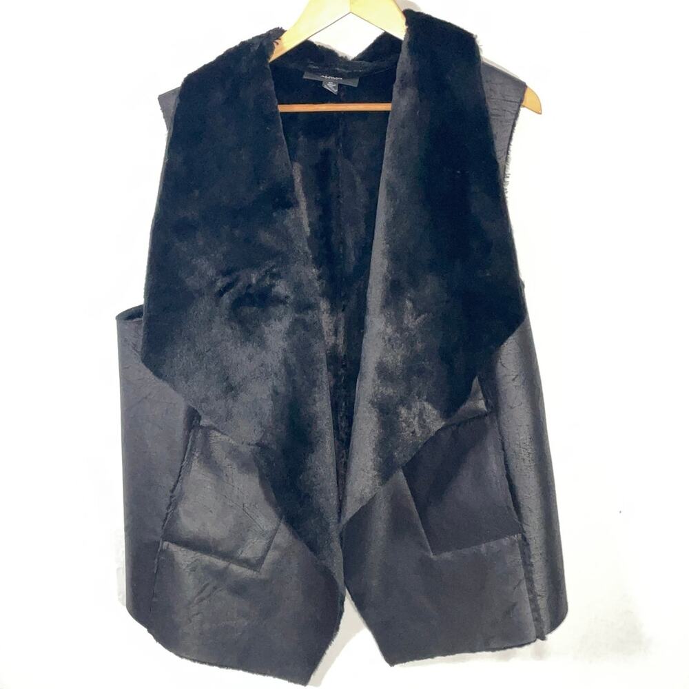 Alfani Woman Prima Faux Fur and Leather Open-Front Vest - Women's Size 3X